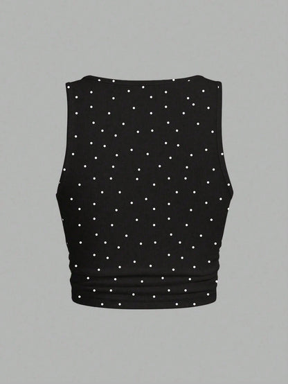 Slaydiva Plus Size Solid Color Notch Neck Fitted Tank Top, Casual Minimalist Suitable For Summer