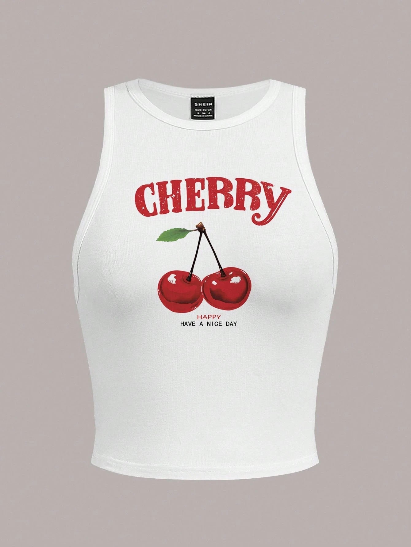 Slaydiva Plus Size Women Casual Cherry Letter Print Tank Top, Suitable For Summer
