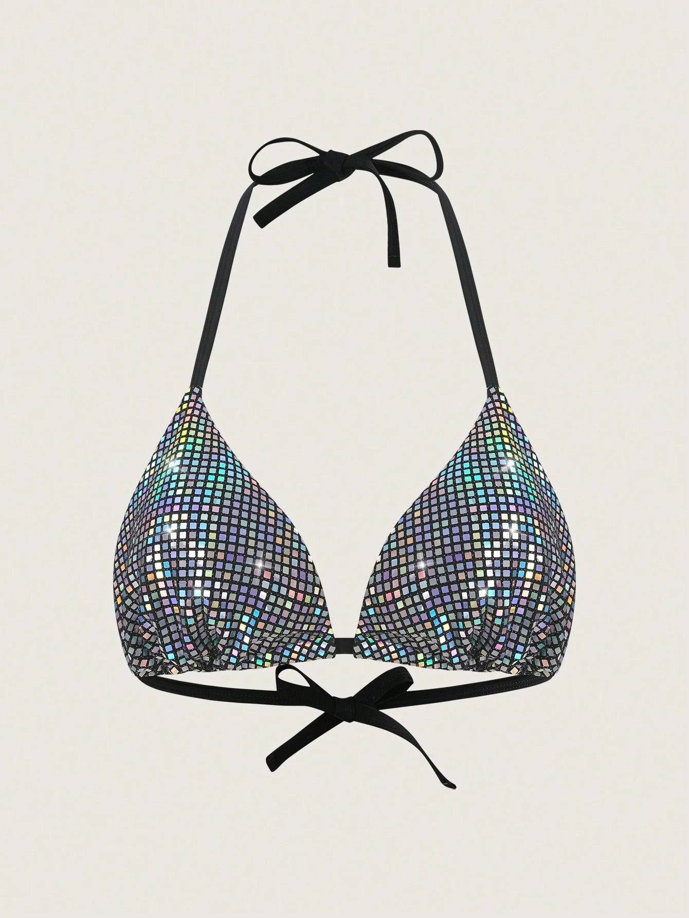 Slaydiva Plus Size Women's Halter Neck Sequin Fabric Bikini Top