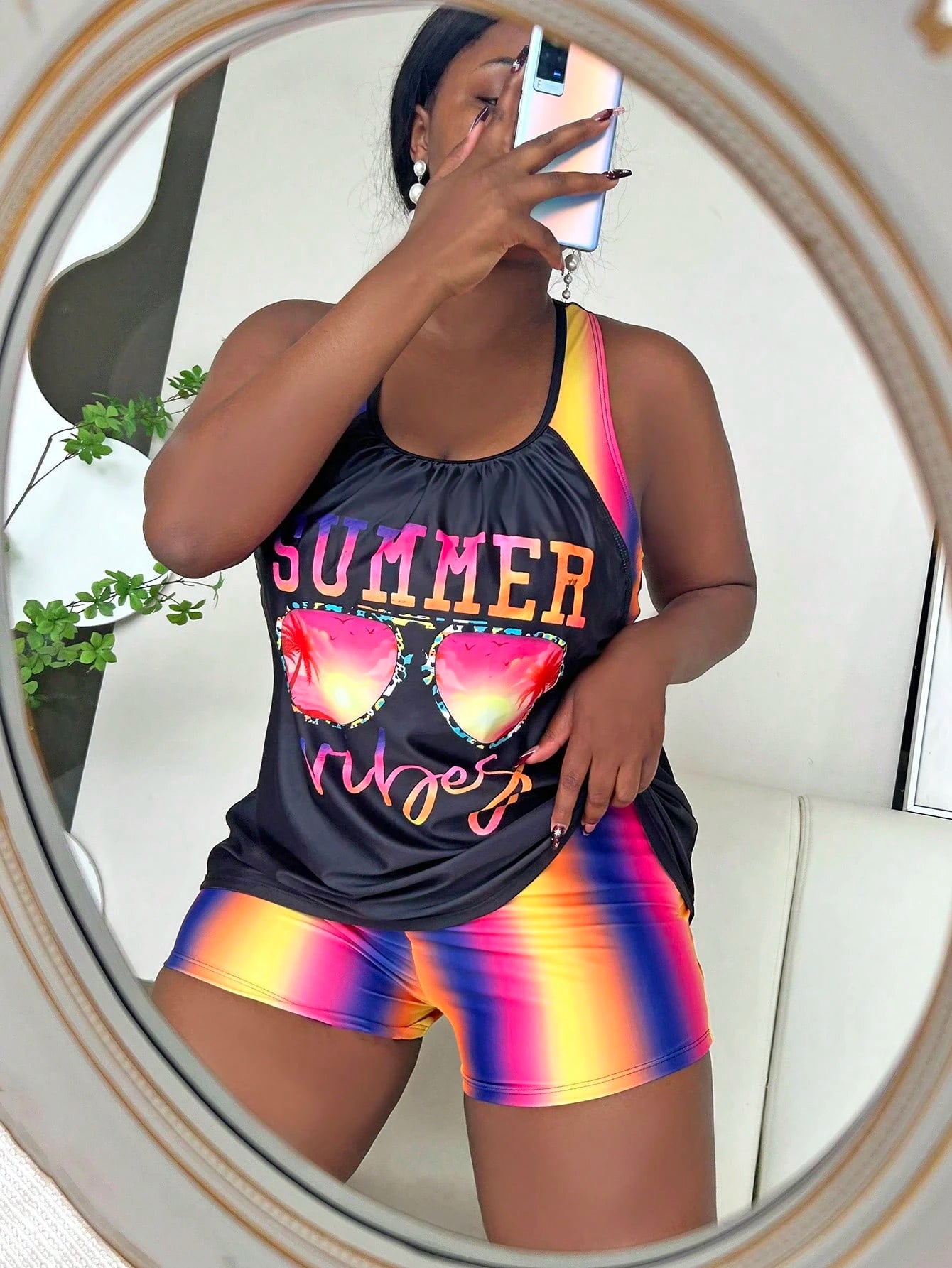 Slaydiva Summer Beach Plus Size Letter Graphic Tankini