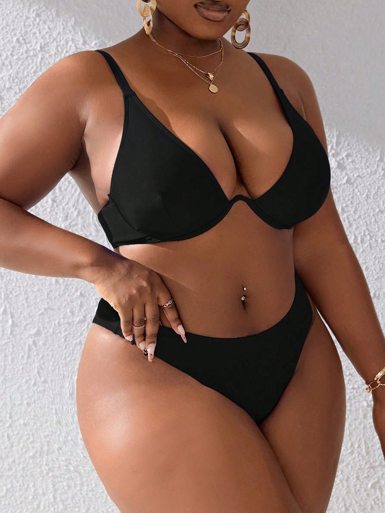 Slaydiva Summer Beach Plus Size Solid Color Bikini Set With Underwire