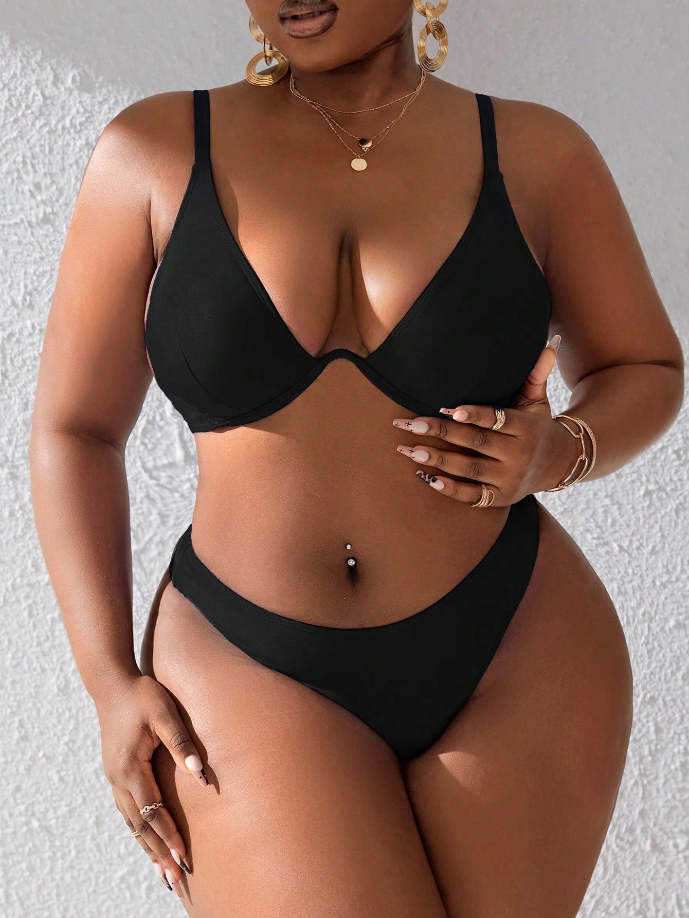Slaydiva Summer Beach Plus Size Solid Color Bikini Set With Underwire