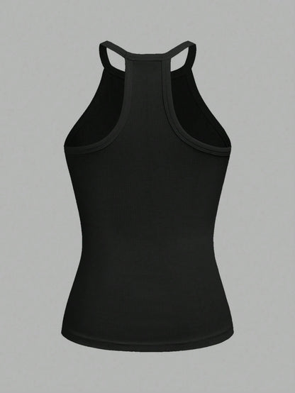 Slaydiva Women's Black Summer Basic Ribbed Tank Top,Casual Crew Neck Racer Back Off-Shoulder Vest For Night Out,Parties,Sports & Yoga,Boho Beach Outfits