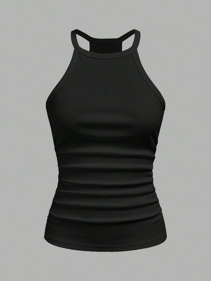Slaydiva Women's Black Summer Basic Ribbed Tank Top,Casual Crew Neck Racer Back Off-Shoulder Vest For Night Out,Parties,Sports & Yoga,Boho Beach Outfits