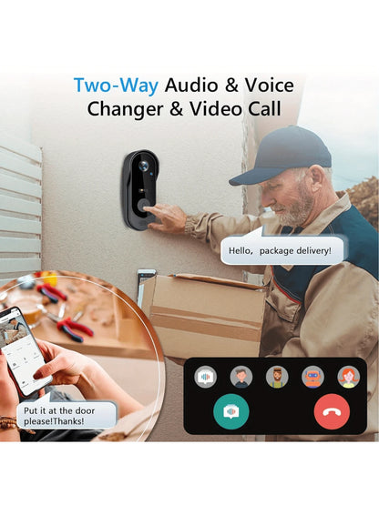Smart Wireless Video Doorbell Camera, Supports Night Vision, Real-Time Alerts, Voice Changer, Photo/Video Capture, And Two-Way Audio