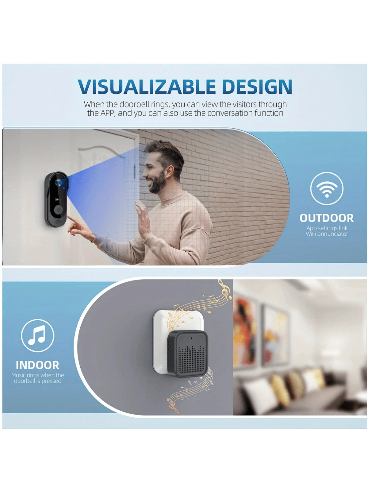 Smart Wireless Video Doorbell Camera, Supports Night Vision, Real-Time Alerts, Voice Changer, Photo/Video Capture, And Two-Way Audio