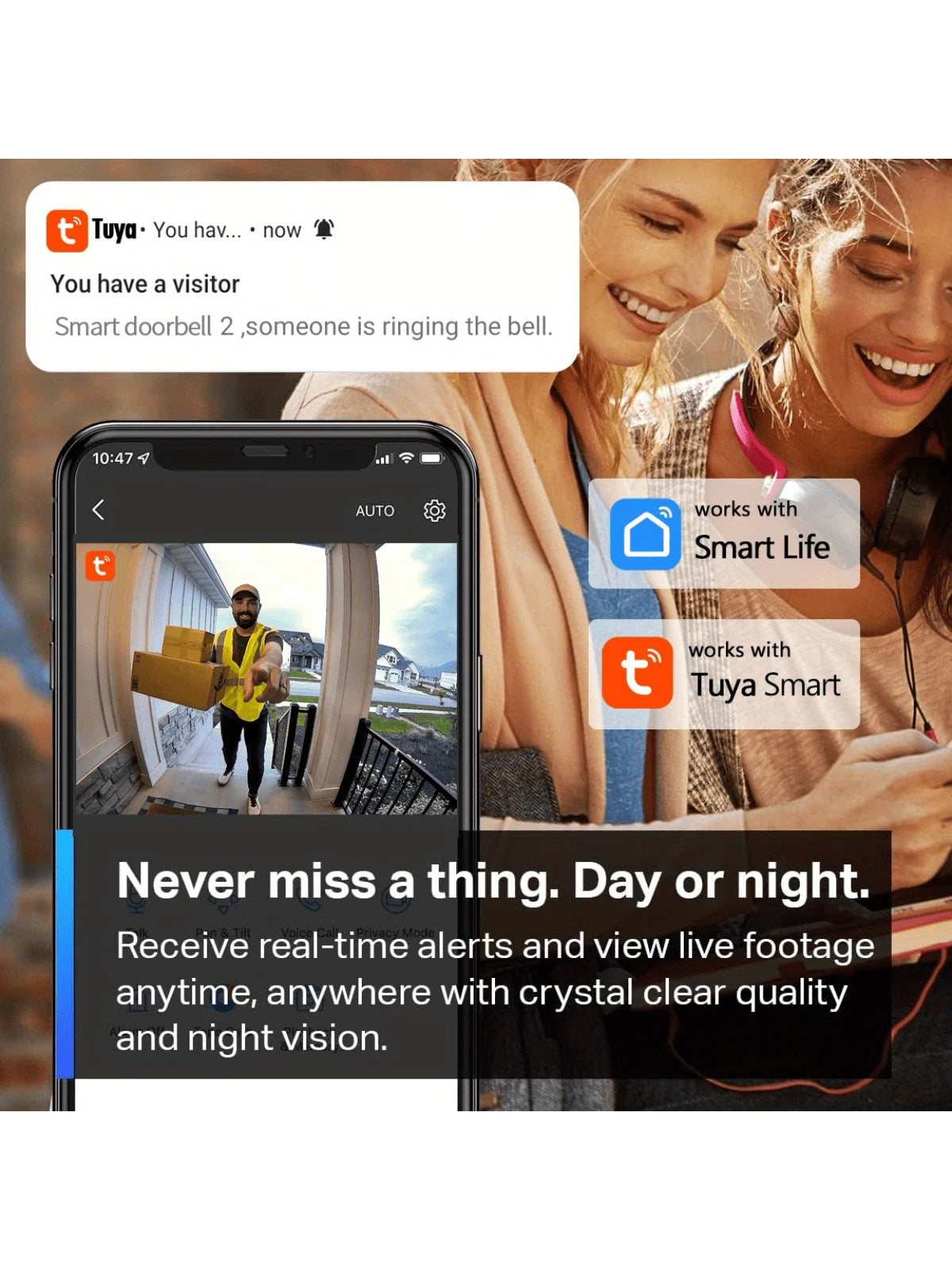 Smart Wireless Video Doorbell Camera, Supports Night Vision, Real-Time Alerts, Voice Changer, Photo/Video Capture, And Two-Way Audio