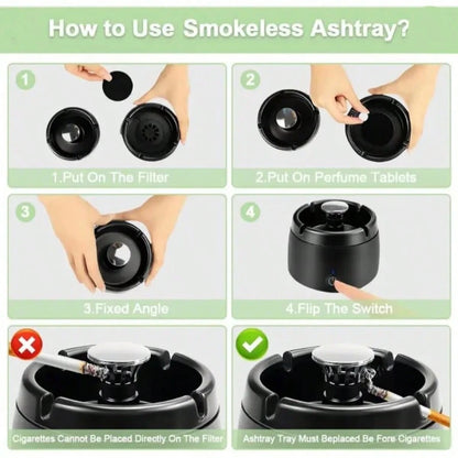 Smokeless Ashtray Indoor, Smoke Removing Ashtray For Home, Office, Car, Indoor And Outdoor