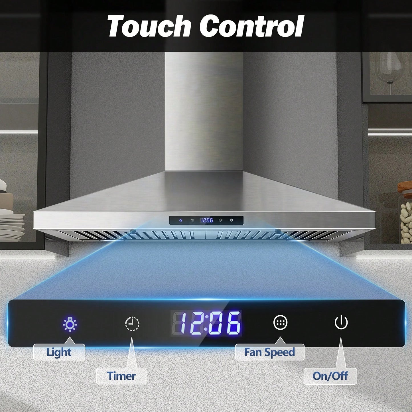 SNDOAS Range Hood 30 Inches,Stainless Steel Wall Mount Range Hood,Vent Hood 30 Inch W/Touch Control,Ducted/Ductless Convertible,Chimney-Style Over Stove Vent Hood,Kitchen Hood,Baffle Filters