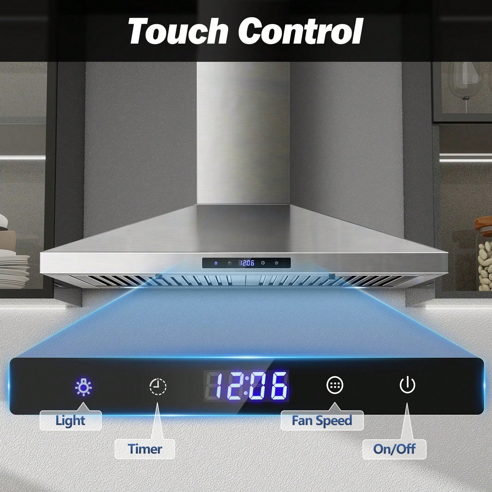 SNDOAS Range Hood 30 Inches,Stainless Steel Wall Mount Range Hood,Vent Hood 30 Inch W/Touch Control,Ducted/Ductless Convertible,Chimney-Style Over Stove Vent Hood,Kitchen Hood,Baffle Filters