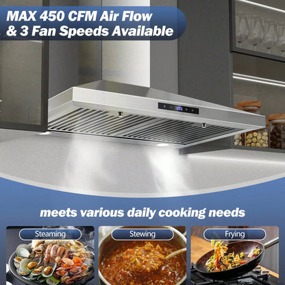 SNDOAS Range Hood 30 Inches,Stainless Steel Wall Mount Range Hood,Vent Hood 30 Inch W/Touch Control,Ducted/Ductless Convertible,Chimney-Style Over Stove Vent Hood,Kitchen Hood,Baffle Filters
