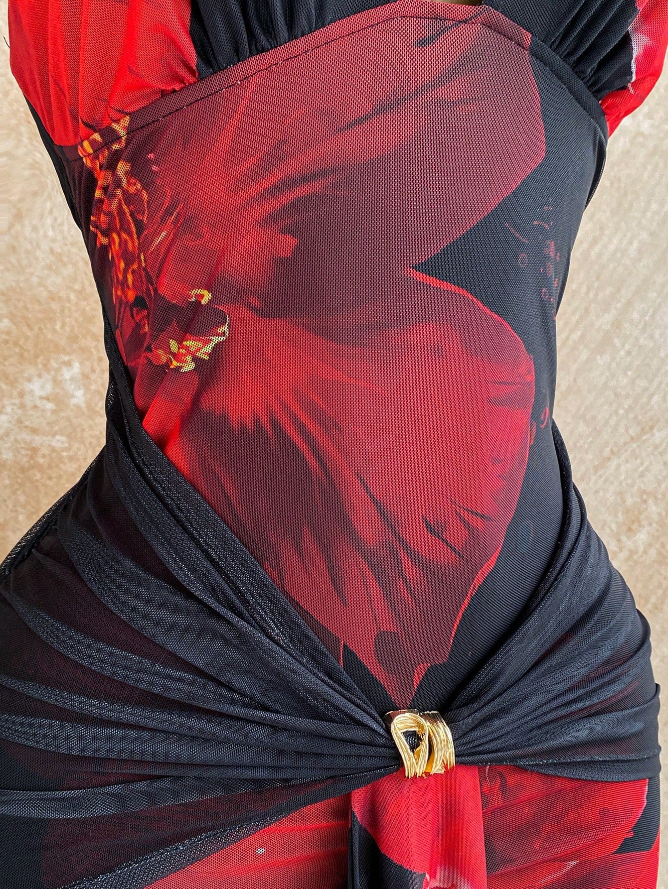 Soleia Black And Red,Summer,Casual,Holiday,Vacation,Holiday Women's Floral Print Mesh Backless Maxi Dress,Elegant Boho Tropical Wedding Guest Party Attire