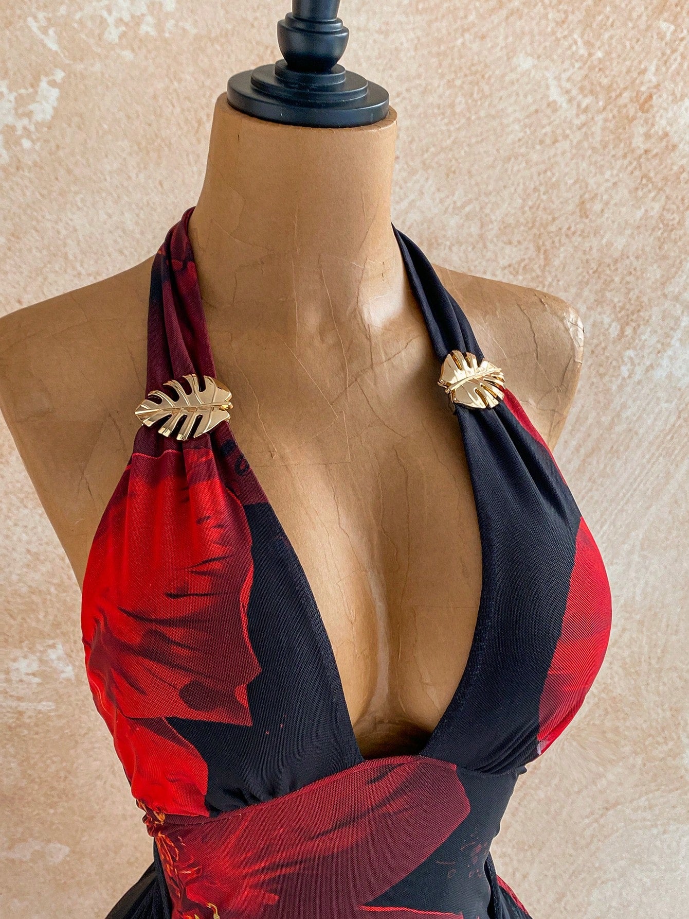 Soleia Black And Red,Summer,Casual,Holiday,Vacation,Holiday Women's Floral Print Mesh Backless Maxi Dress,Elegant Boho Tropical Wedding Guest Party Attire