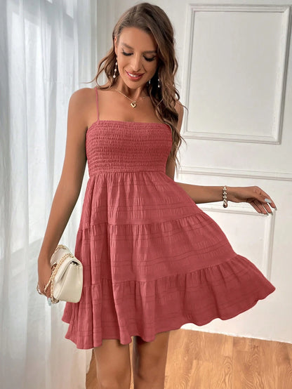 Soleia Casual Summer Halter Neck Dress With Ruffled Hem