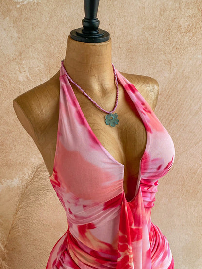 Soleia Women's Floral Print Halter Tie Sexy Mini Dress For Dates & Parties No Chest Padding