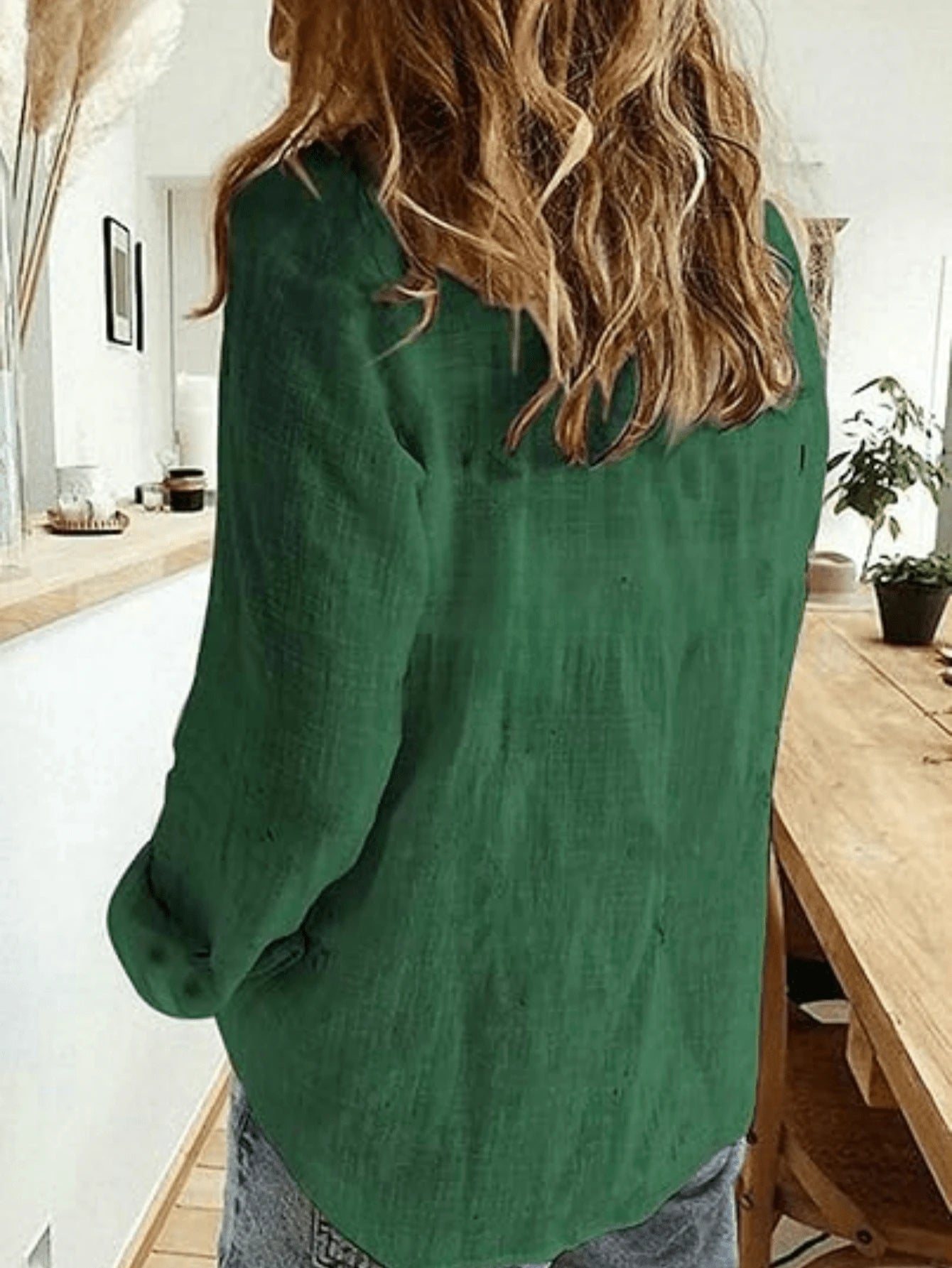 Solid Button-Down Shirt, Elegant Long Sleeve Collared Shirt Spring, For Women