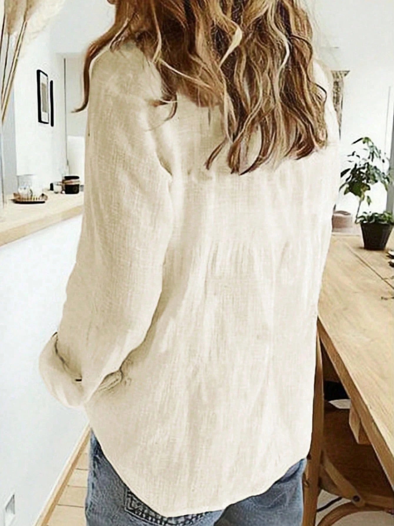 Solid Button-Down Shirt, Elegant Long Sleeve Collared Shirt Spring, For Women