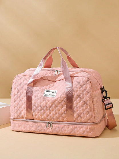 Solid Color Unisex Travel Luggage Zipper Tote Bag With Multi-Functional Independent Shoe Compartment, Suitcases Travel Luggage, Portable, Lightweight