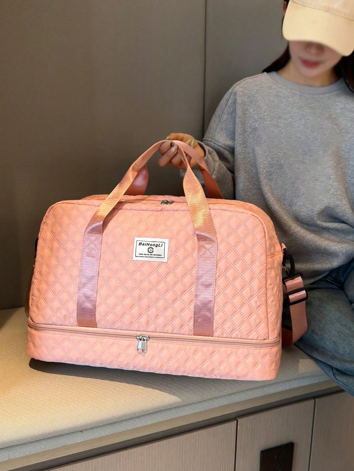 Solid Color Unisex Travel Luggage Zipper Tote Bag With Multi-Functional Independent Shoe Compartment, Suitcases Travel Luggage, Portable, Lightweight