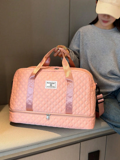 Solid Color Unisex Travel Luggage Zipper Tote Bag With Multi-Functional Independent Shoe Compartment, Suitcases Travel Luggage, Portable, Lightweight