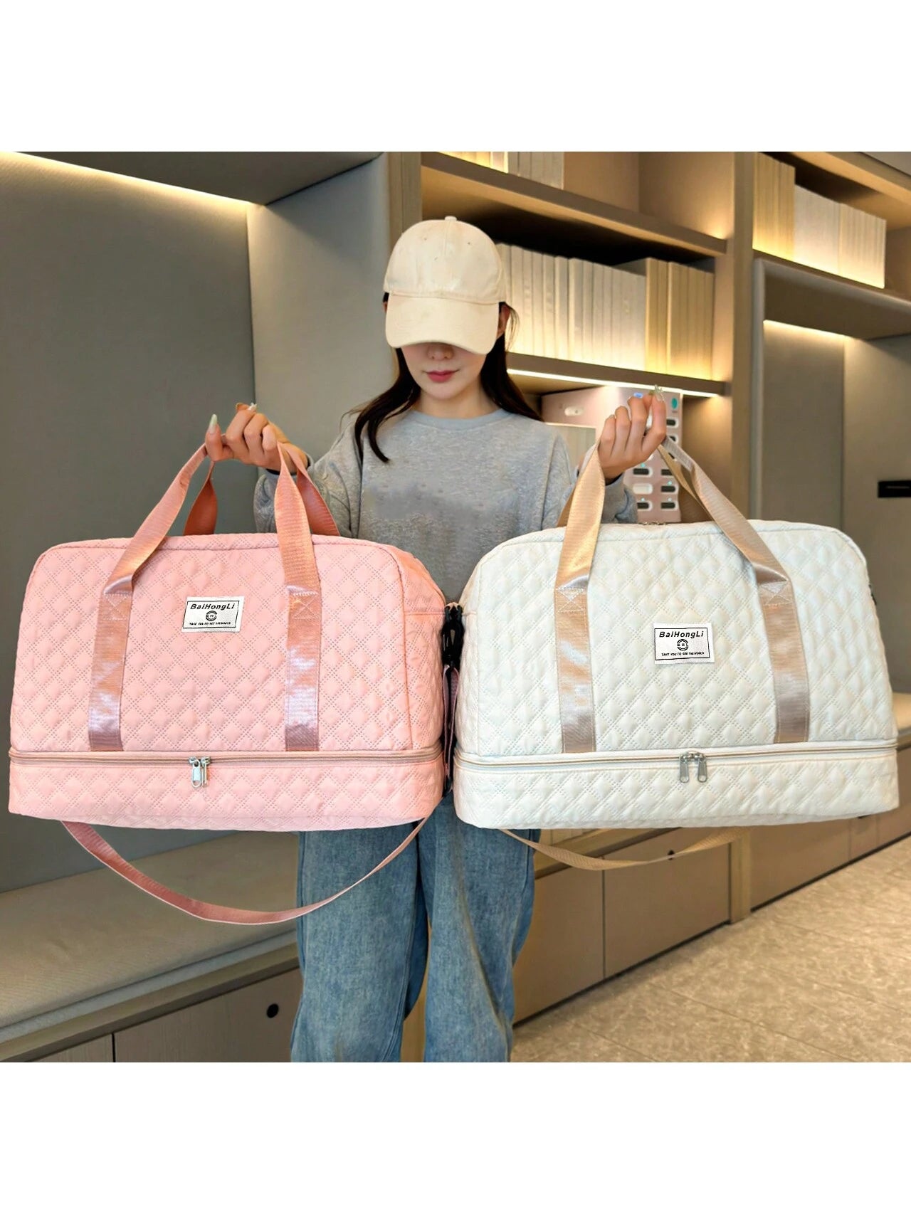 Solid Color Unisex Travel Luggage Zipper Tote Bag With Multi-Functional Independent Shoe Compartment, Suitcases Travel Luggage, Portable, Lightweight