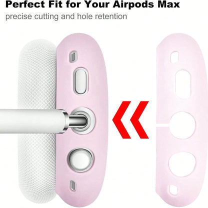 Solid Pink Color Material Silicone 3-In-1 AirPodsMax Silicone Protective Cover, Scratch Resistant Ear Pad Protective Cover/Ear Cup Protective Cover/Headband Protective Cover Spring Gift