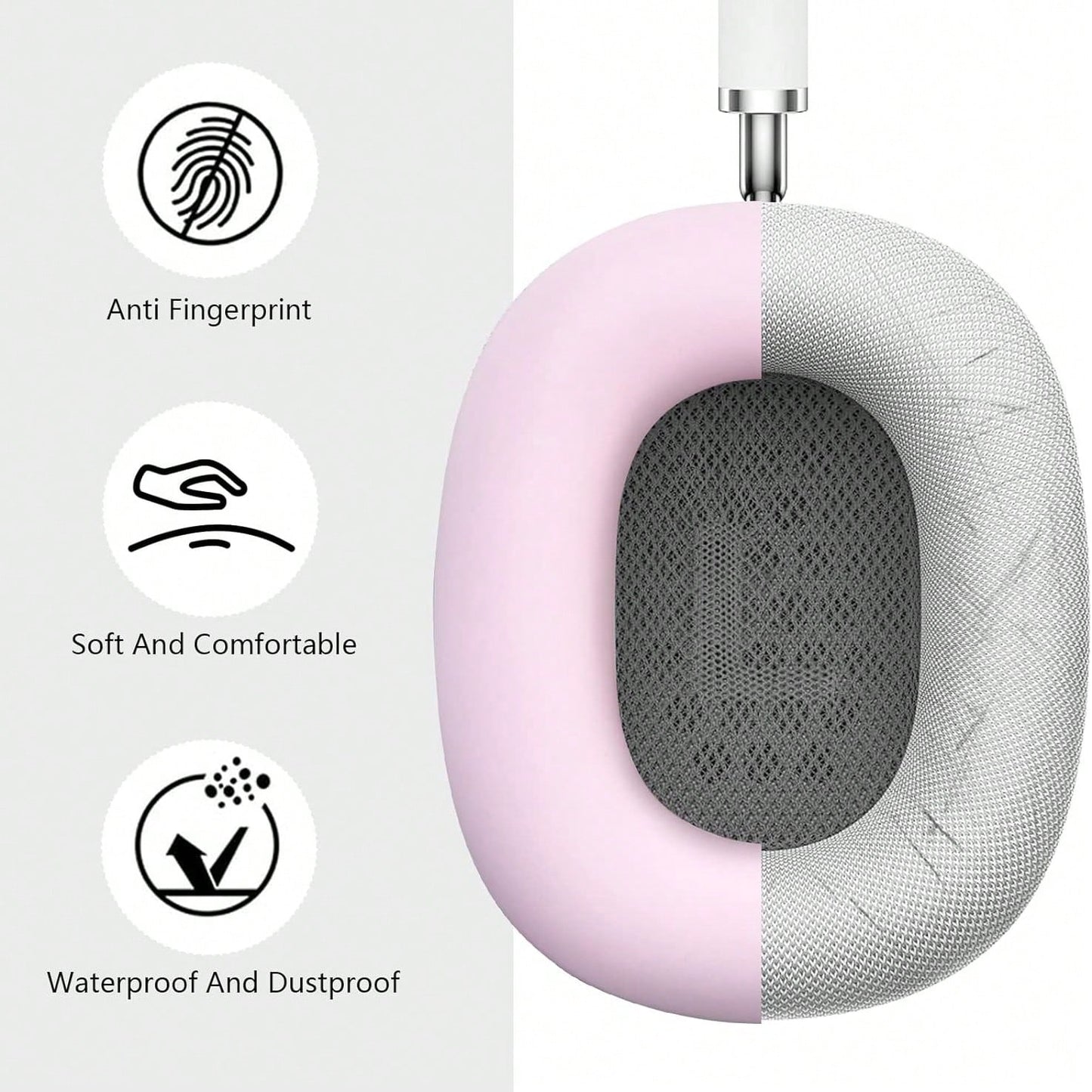 Solid Pink Color Material Silicone 3-In-1 AirPodsMax Silicone Protective Cover, Scratch Resistant Ear Pad Protective Cover/Ear Cup Protective Cover/Headband Protective Cover Spring Gift