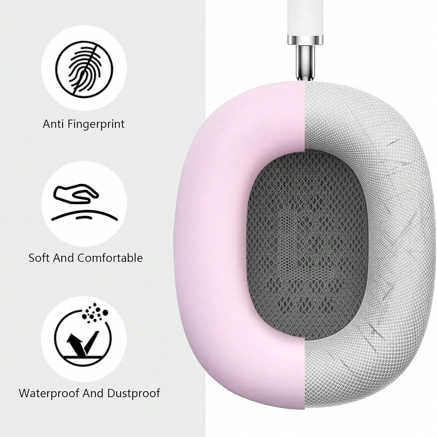Solid Pink Color Material Silicone 3-In-1 AirPodsMax Silicone Protective Cover, Scratch Resistant Ear Pad Protective Cover/Ear Cup Protective Cover/Headband Protective Cover Spring Gift