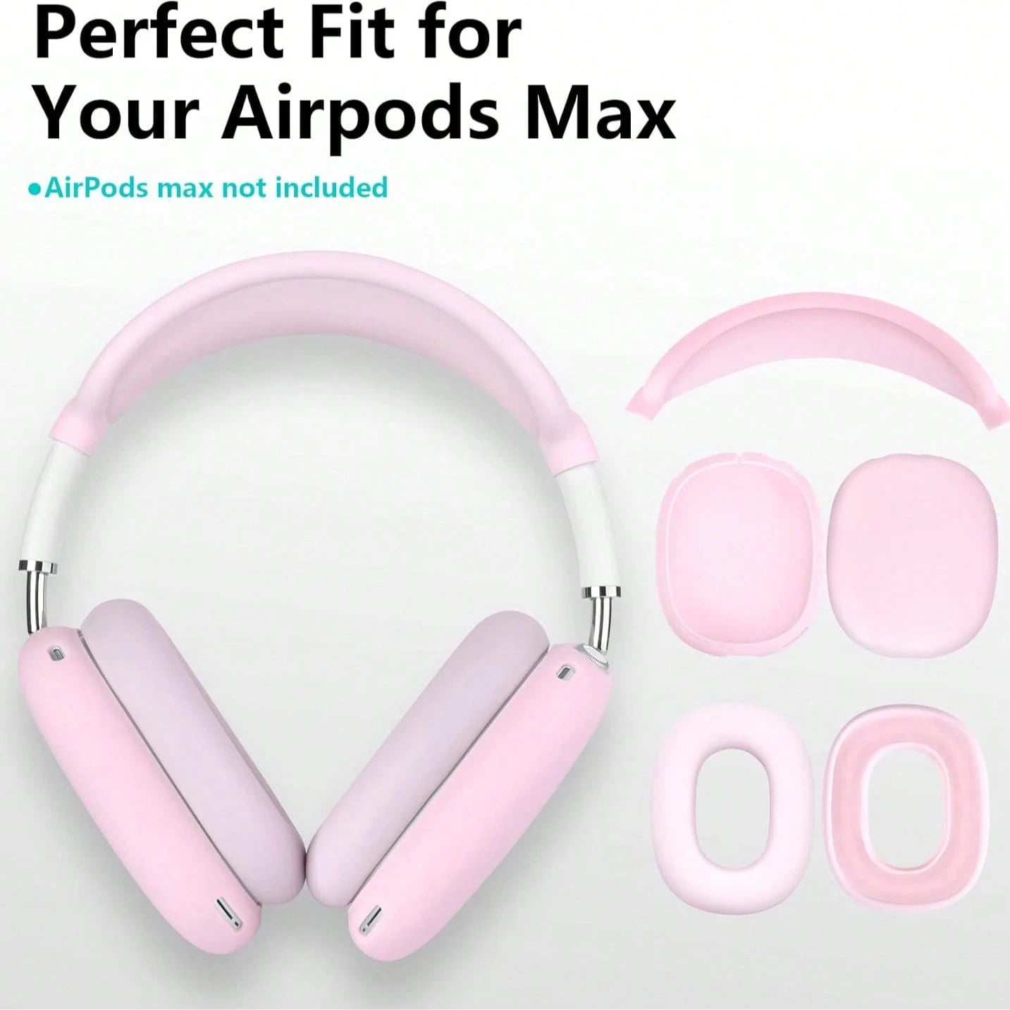 Solid Pink Color Material Silicone 3-In-1 AirPodsMax Silicone Protective Cover, Scratch Resistant Ear Pad Protective Cover/Ear Cup Protective Cover/Headband Protective Cover Spring Gift
