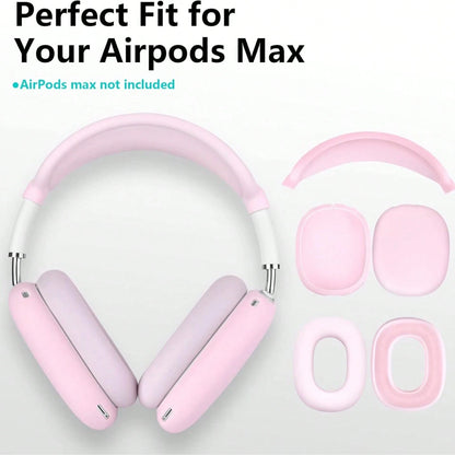 Solid Pink Color Material Silicone 3-In-1 AirPodsMax Silicone Protective Cover, Scratch Resistant Ear Pad Protective Cover/Ear Cup Protective Cover/Headband Protective Cover Spring Gift