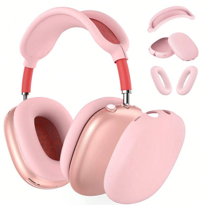 Solid Pink Color Material Silicone 3-In-1 AirPodsMax Silicone Protective Cover, Scratch Resistant Ear Pad Protective Cover/Ear Cup Protective Cover/Headband Protective Cover Spring Gift