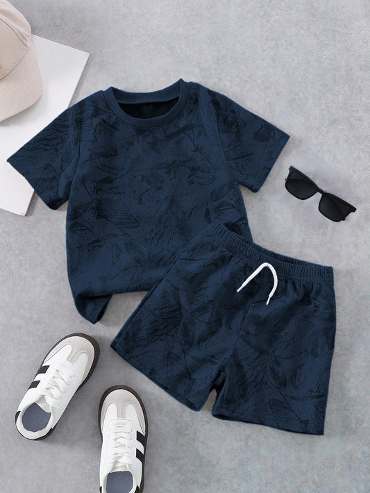 Souflis Souflis 2pcs Baby/Toddler Casual Solid Color T-Shirt + Shorts Set, Suitable For Daily Wear, School, Travel, Outdoor Play, Summer Season