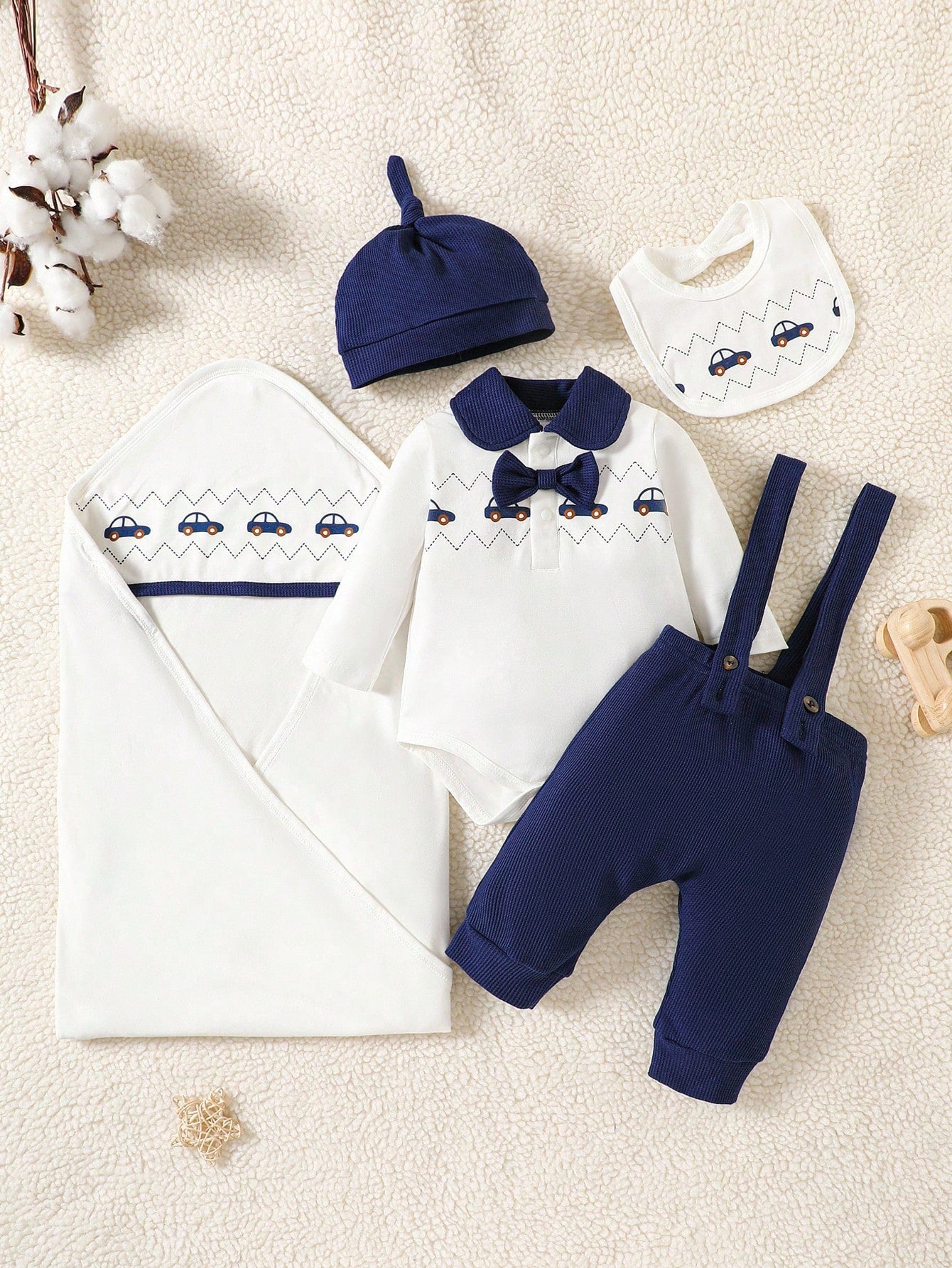 Souflis Souflis Baby Boy Cute Knitted Outfit Gift Box Set 5 Pieces 0-9 Month For Baptismal Baby Clothes
