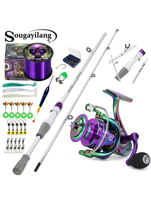 Sougayilang 2 Sections Spinning Fishing Rod And Reel Combo 1.8m/5.9FT Ultralight Carbon Fiber Fishing Rod And Spinning Fishing Reel, Line, Lure, 5.0:1 Gear Ratio Metal Spool, Max Drag 10kg For Freshwa