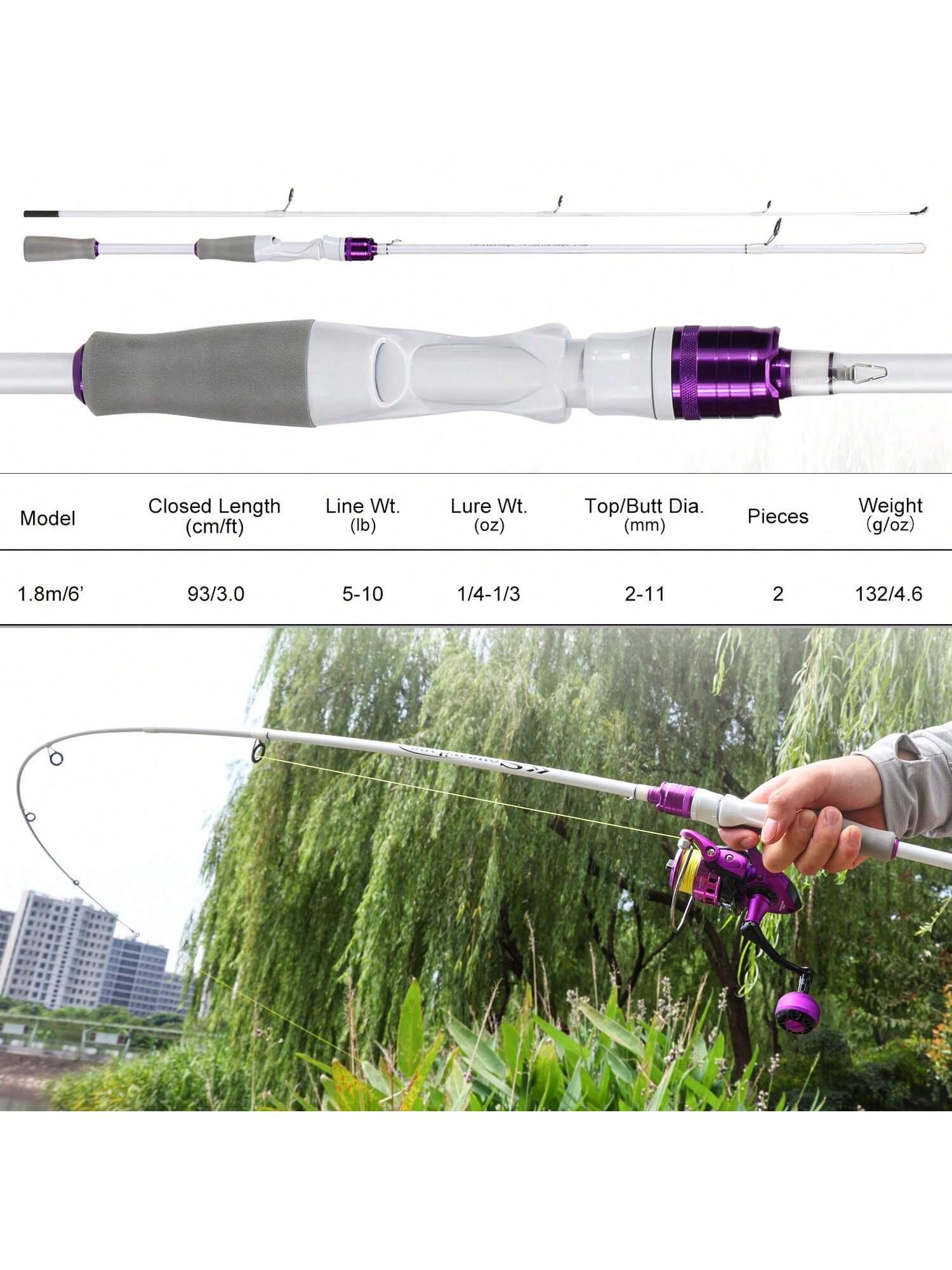 Sougayilang 2 Sections Spinning Fishing Rod And Reel Combo 1.8m/5.9FT Ultralight Carbon Fiber Fishing Rod And Spinning Fishing Reel, Line, Lure, 5.0:1 Gear Ratio Metal Spool, Max Drag 10kg For Freshwa
