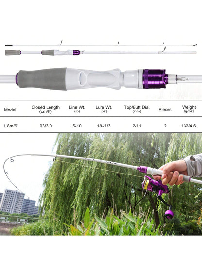 Sougayilang 2 Sections Spinning Fishing Rod And Reel Combo 1.8m/5.9FT Ultralight Carbon Fiber Fishing Rod And Spinning Fishing Reel, Line, Lure, 5.0:1 Gear Ratio Metal Spool, Max Drag 10kg For Freshwa