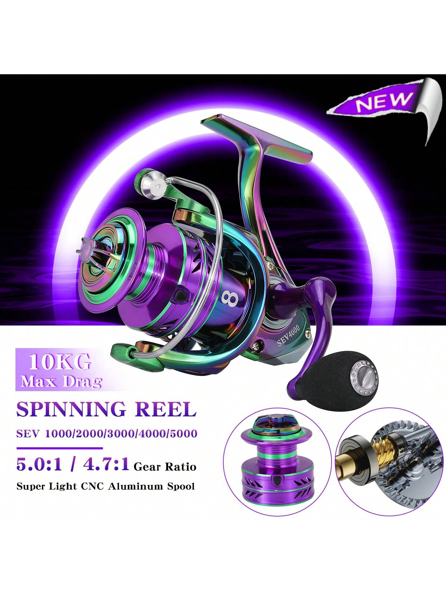 Sougayilang 2 Sections Spinning Fishing Rod And Reel Combo 1.8m/5.9FT Ultralight Carbon Fiber Fishing Rod And Spinning Fishing Reel, Line, Lure, 5.0:1 Gear Ratio Metal Spool, Max Drag 10kg For Freshwa