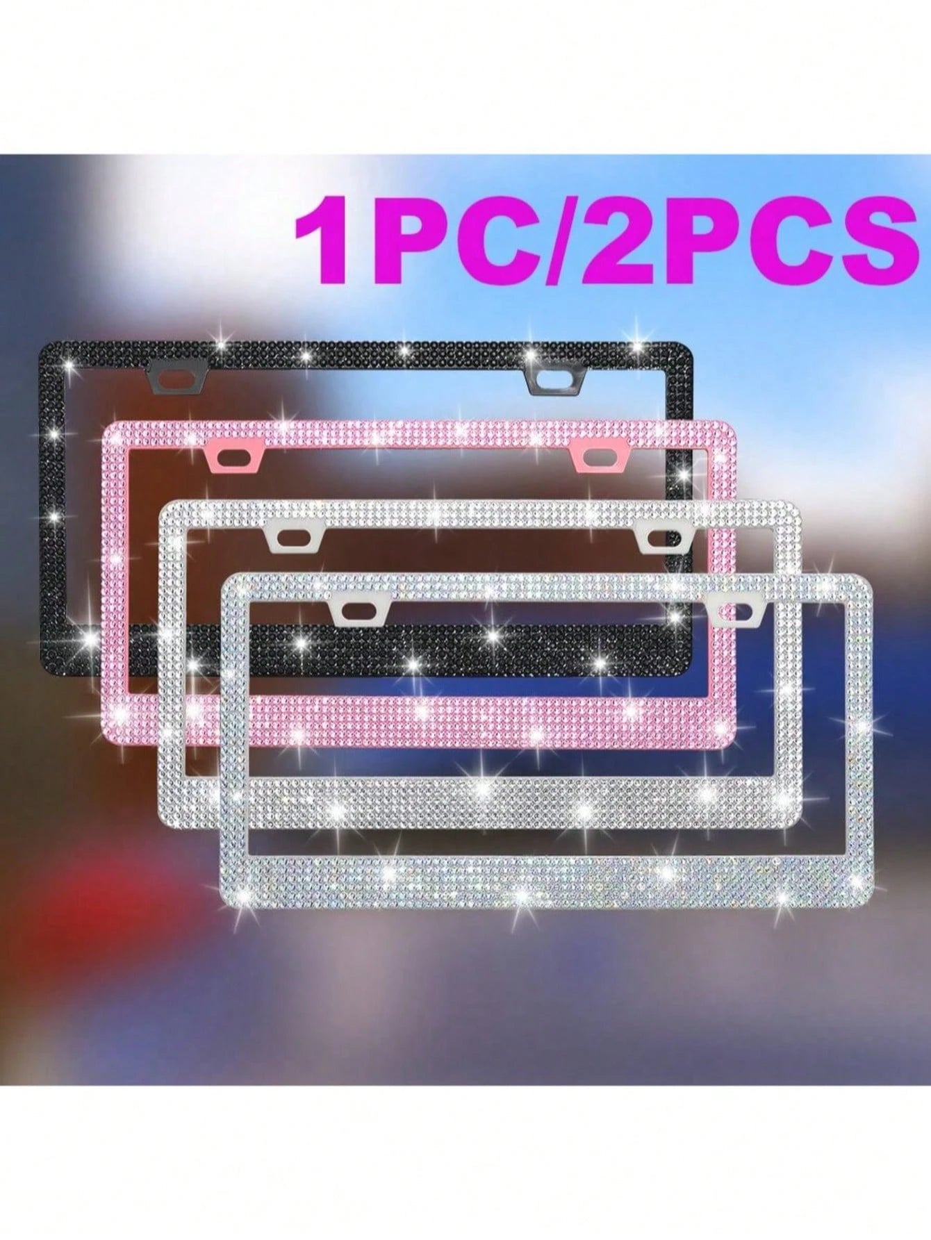 Sparkling Rhinestone Metal Car License Plate Frame, Luxury Rhinestone Studded License Plate Holder 1/2pcs, Suitable For Various Car Models License Plate Decoration Accessories