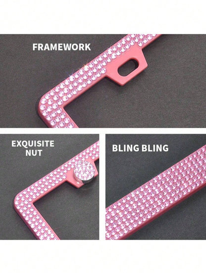 Sparkling Rhinestone Metal Car License Plate Frame, Luxury Rhinestone Studded License Plate Holder 1/2pcs, Suitable For Various Car Models License Plate Decoration Accessories