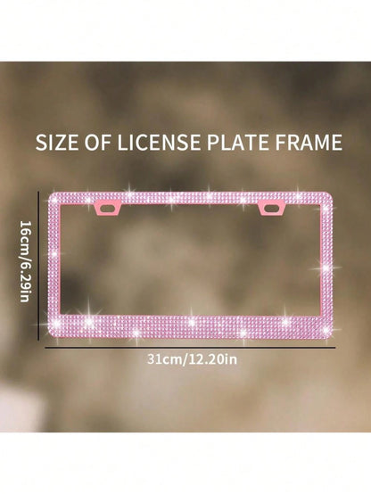 Sparkling Rhinestone Metal Car License Plate Frame, Luxury Rhinestone Studded License Plate Holder 1/2pcs, Suitable For Various Car Models License Plate Decoration Accessories