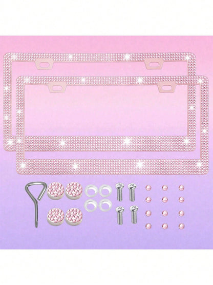 Sparkling Rhinestone Metal Car License Plate Frame, Luxury Rhinestone Studded License Plate Holder 1/2pcs, Suitable For Various Car Models License Plate Decoration Accessories
