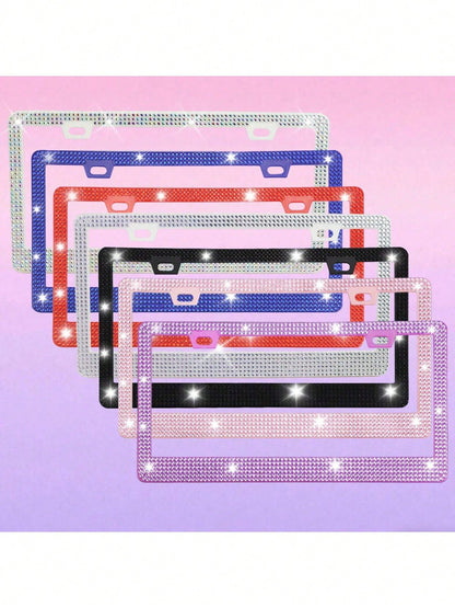 Sparkling Rhinestone Metal Car License Plate Frame, Luxury Rhinestone Studded License Plate Holder 1/2pcs, Suitable For Various Car Models License Plate Decoration Accessories