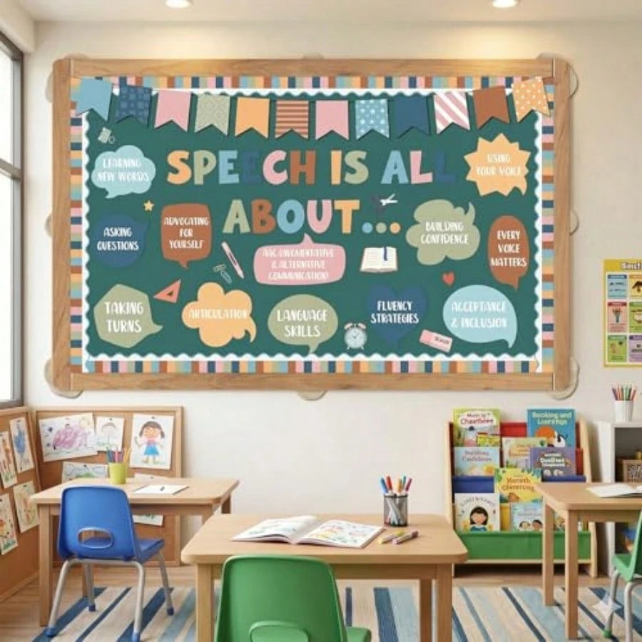 Speech Therapy Classroom Decor Speech Bulletin Board Decorations Speech Therapy Classroom Decor Sets, Back To School Paper Cutouts, Speech Learning Bulletin Board, Classroom Wall Supplies