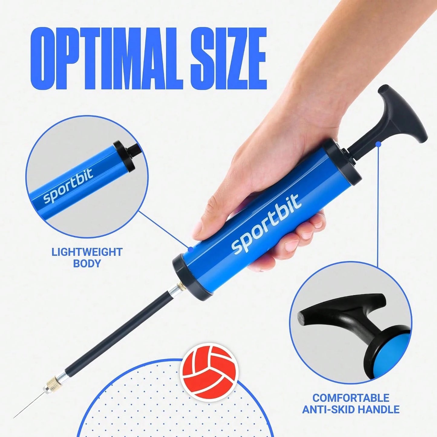 SPORTBIT Ball Pump For Sports Balls- Push &Amp; Pull Inflating System- Hand Pump For All Exercise Balls- Volleyball Pump, Basketball Inflator, Football &Amp; Soccer Ball Air Pump