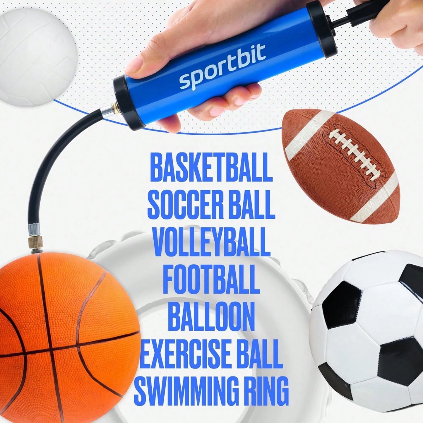 SPORTBIT Ball Pump For Sports Balls- Push &Amp; Pull Inflating System- Hand Pump For All Exercise Balls- Volleyball Pump, Basketball Inflator, Football &Amp; Soccer Ball Air Pump