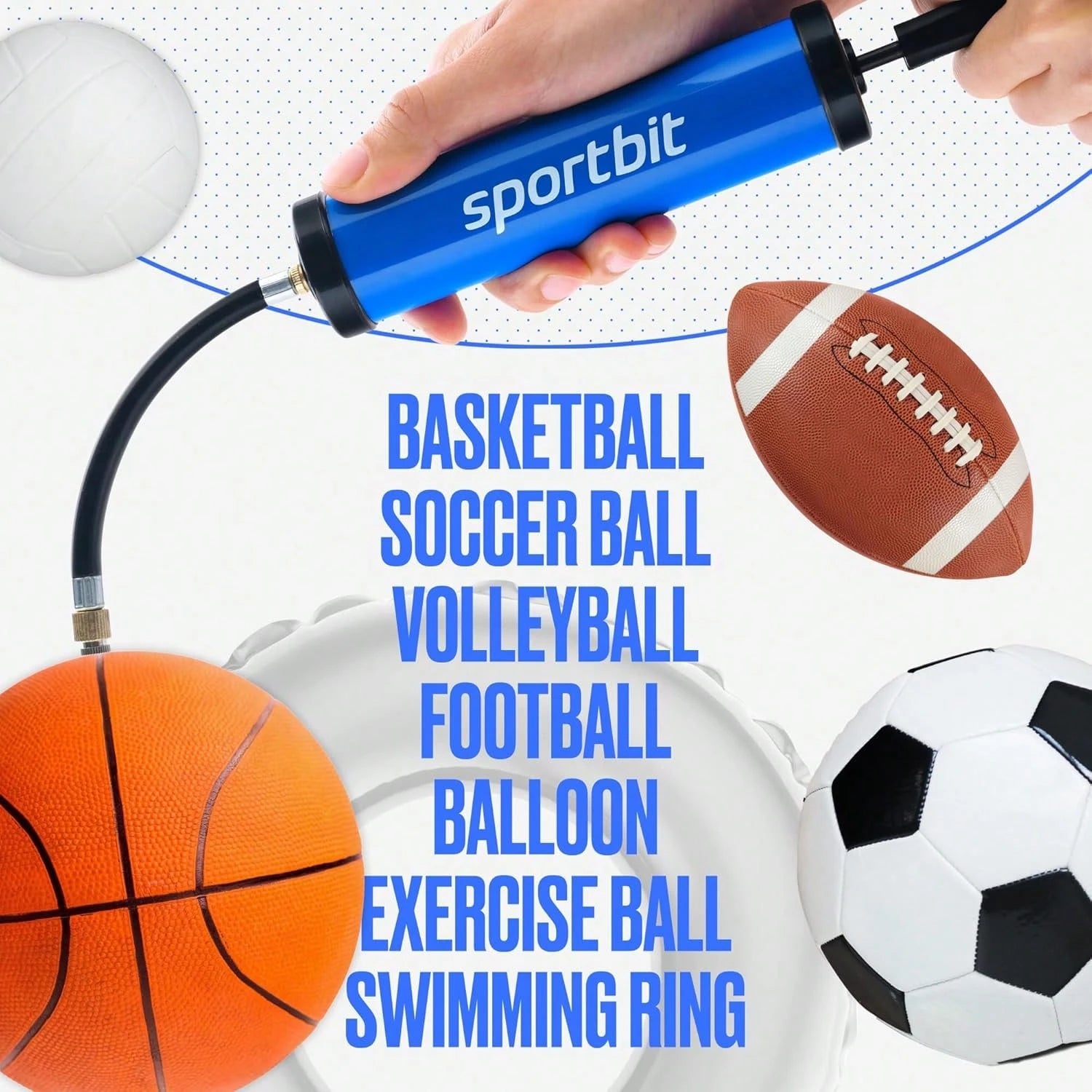 SPORTBIT Ball Pump For Sports Balls- Push &Amp; Pull Inflating System- Hand Pump For All Exercise Balls- Volleyball Pump, Basketball Inflator, Football &Amp; Soccer Ball Air Pump