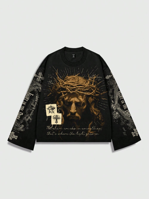 Spring Casual Graphic Men'S Jesus Graphic Print Tee, Casual For Spring And Summer, Fall, 2000S Style