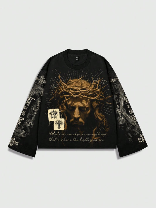 Spring Casual Graphic Men'S Jesus Graphic Print Tee, Casual For Spring And Summer, Fall, 2000S Style