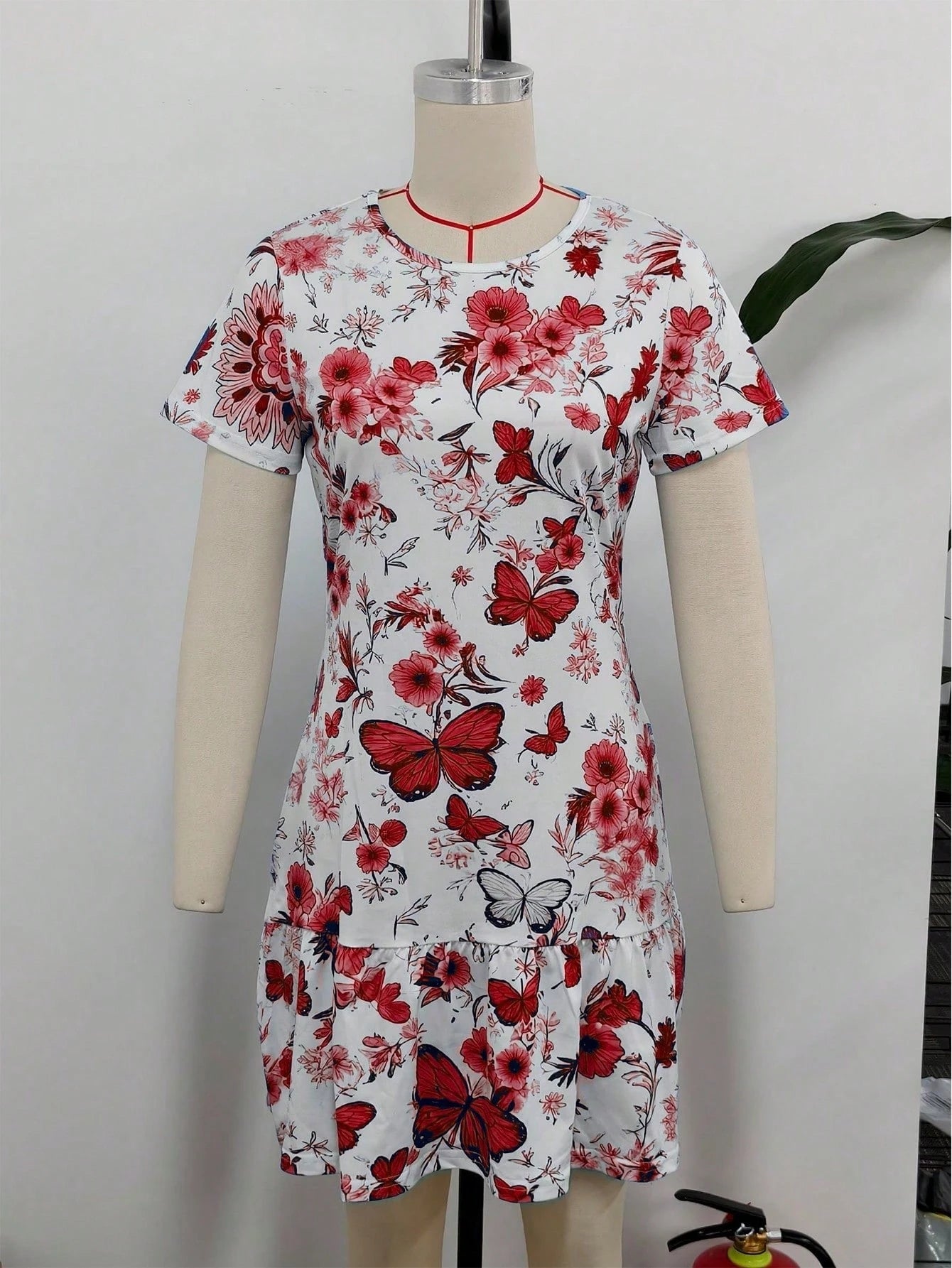Spring/Summer Best-Seller Versatile New Arrival Fresh Butterfly & Floral Print Dress For Dating, Home, Vacation, Camping, Women's Dress Elegant Red