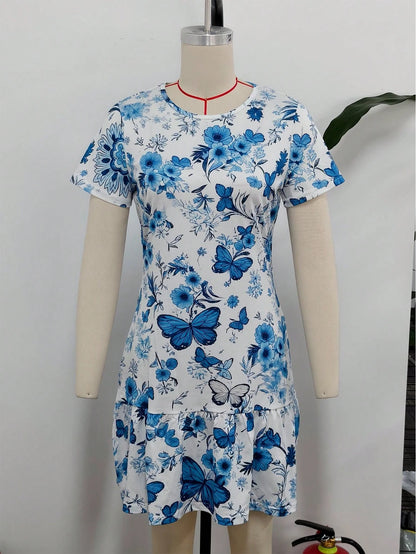 Spring/Summer Best-Seller Versatile New Arrival Fresh Butterfly & Floral Print Dress For Dating, Home, Vacation, Camping, Women's Dress Elegant Red